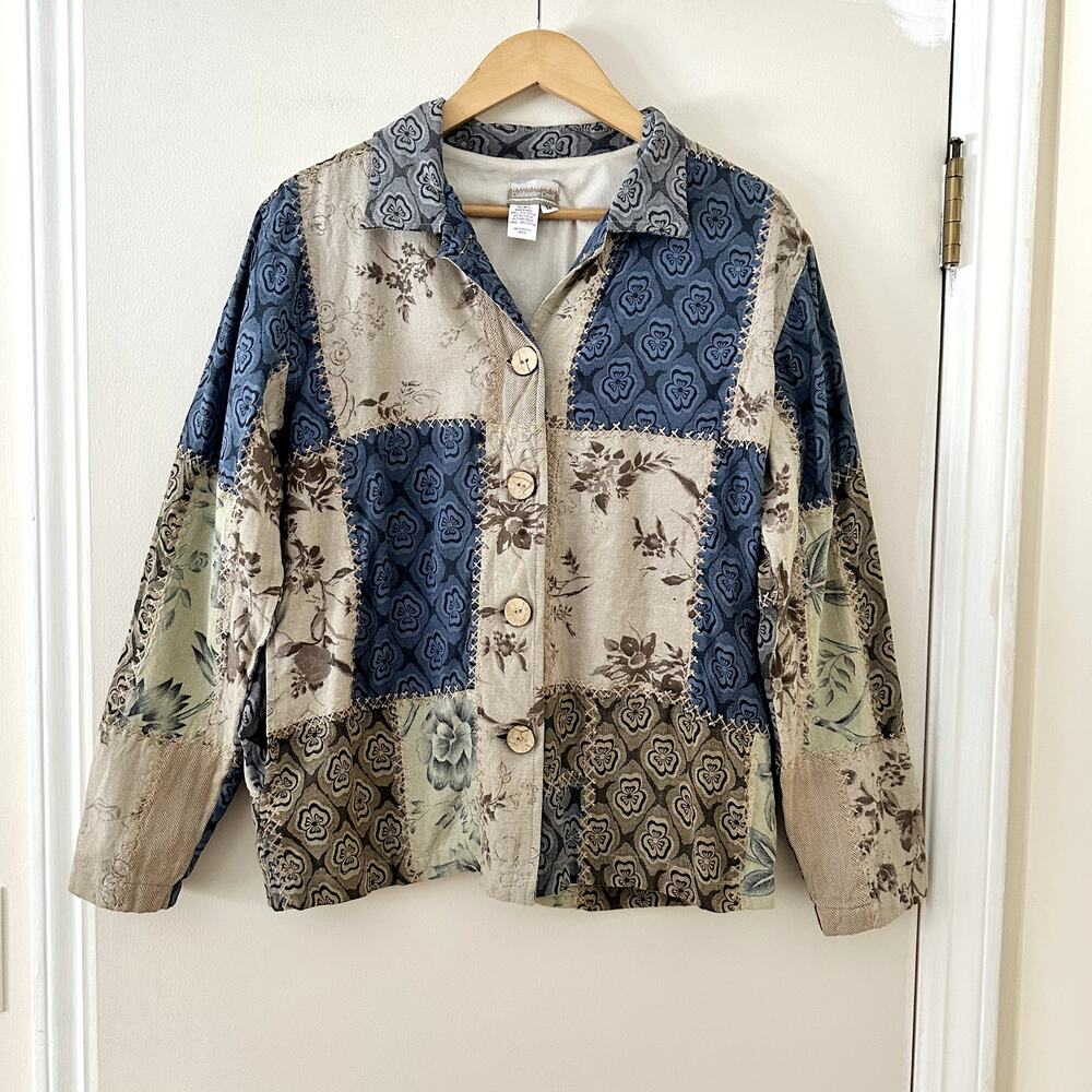 Coldwater Creek Floral Patchwork Cotton Jacket Sz M